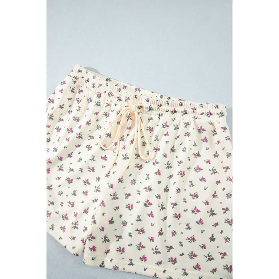 Beige Floral Print Hooded Long Sleeve Plus Size Set Plus Size/Plus Size Loungewear