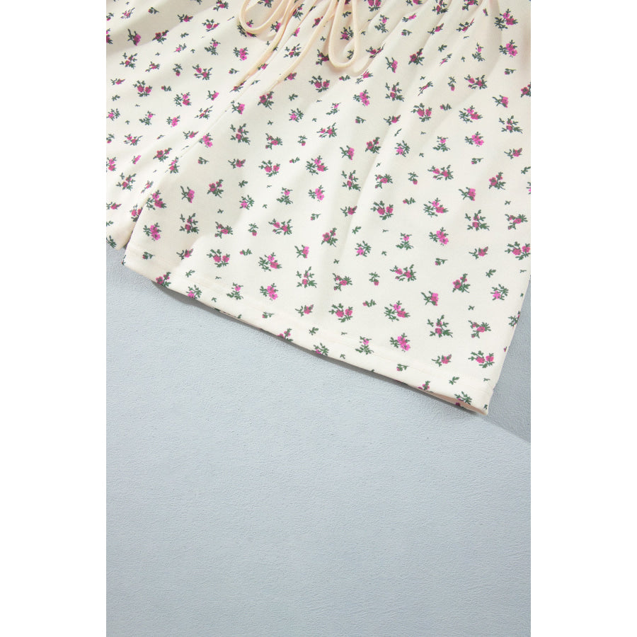 Beige Floral Print Hooded Long Sleeve Plus Size Set Plus Size/Plus Size Loungewear