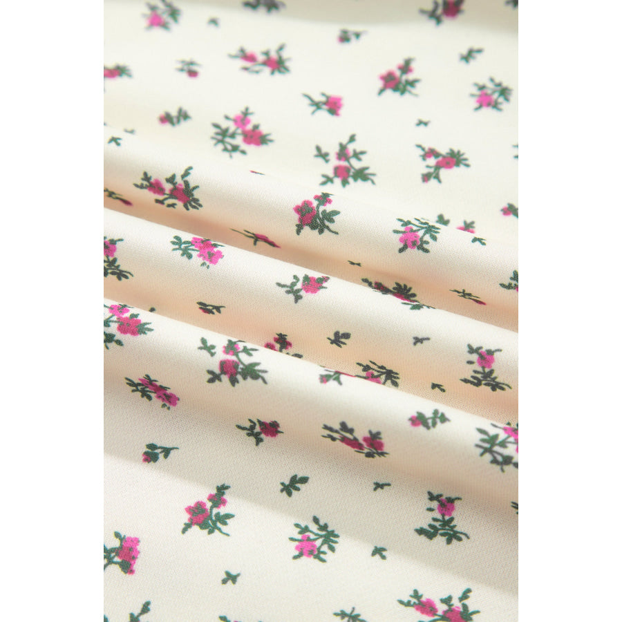 Beige Floral Print Hooded Long Sleeve Plus Size Set Plus Size/Plus Size Loungewear