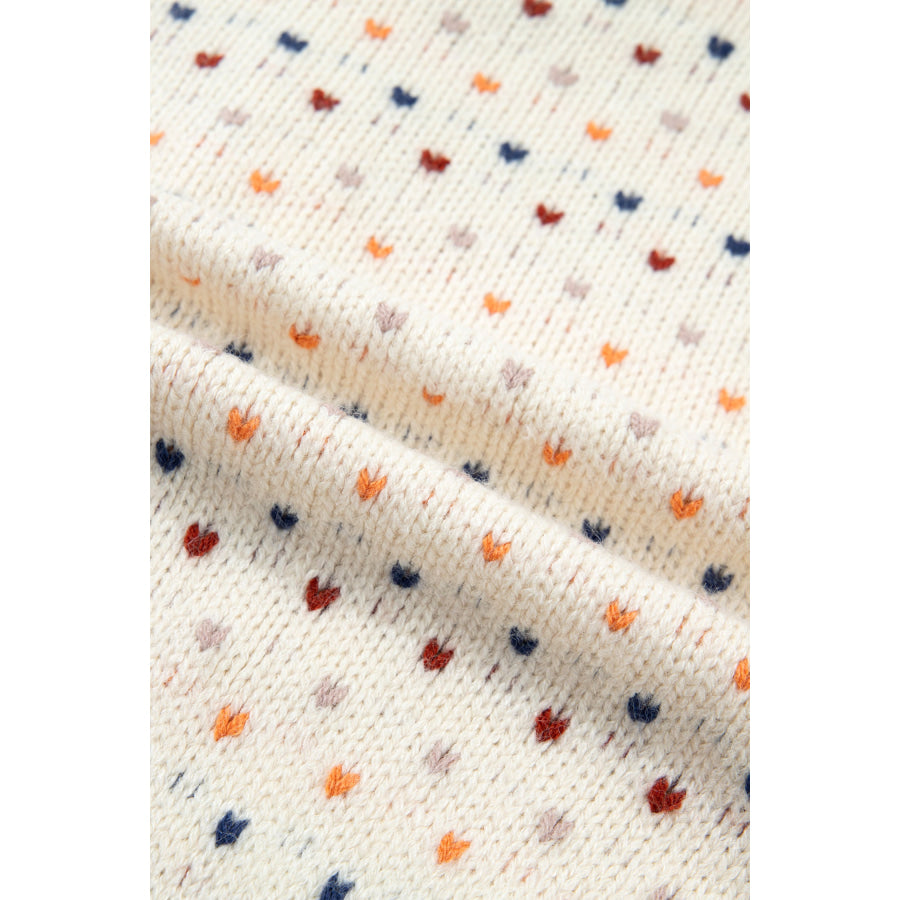 Beige Geometric Print Button Front Long Sleeve Regular Fit Cardigan Sweaters & Cardigans/Cardigans