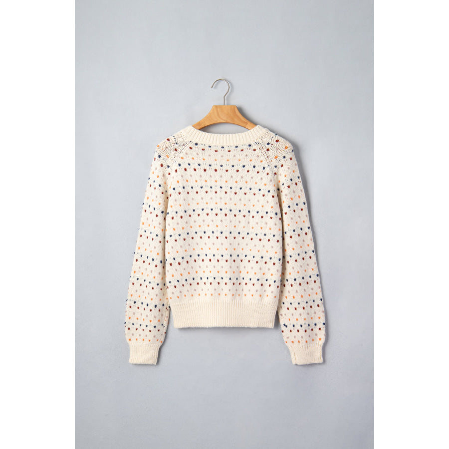 Beige Geometric Print Button Front Long Sleeve Regular Fit Cardigan Sweaters & Cardigans/Cardigans