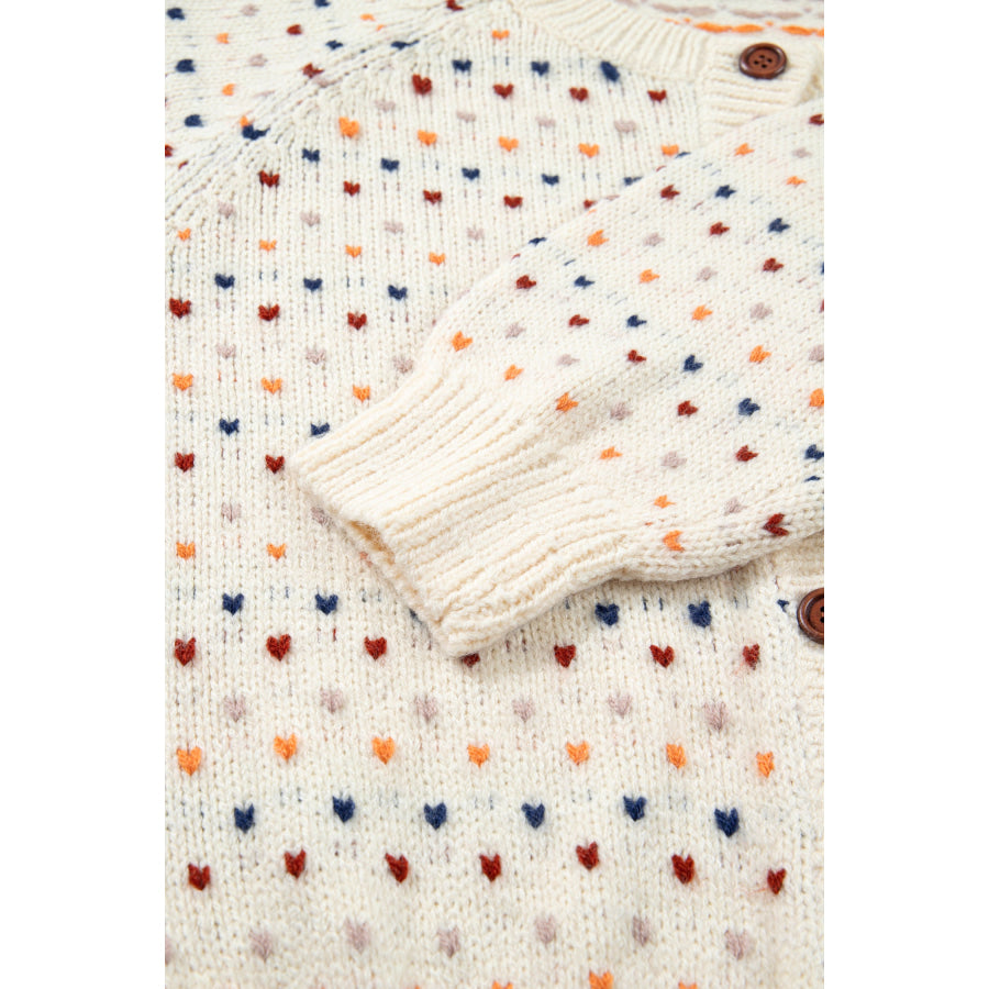 Beige Geometric Print Button Front Long Sleeve Regular Fit Cardigan Sweaters & Cardigans/Cardigans
