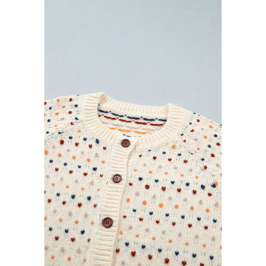 Beige Geometric Print Button Front Long Sleeve Regular Fit Cardigan Sweaters & Cardigans/Cardigans