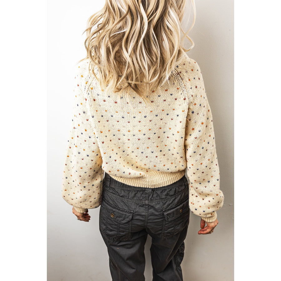 Beige Geometric Print Button Front Long Sleeve Regular Fit Cardigan Sweaters & Cardigans/Cardigans
