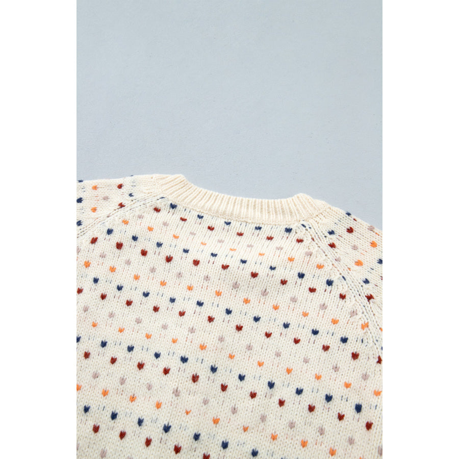 Beige Geometric Print Button Front Long Sleeve Regular Fit Cardigan Sweaters & Cardigans/Cardigans