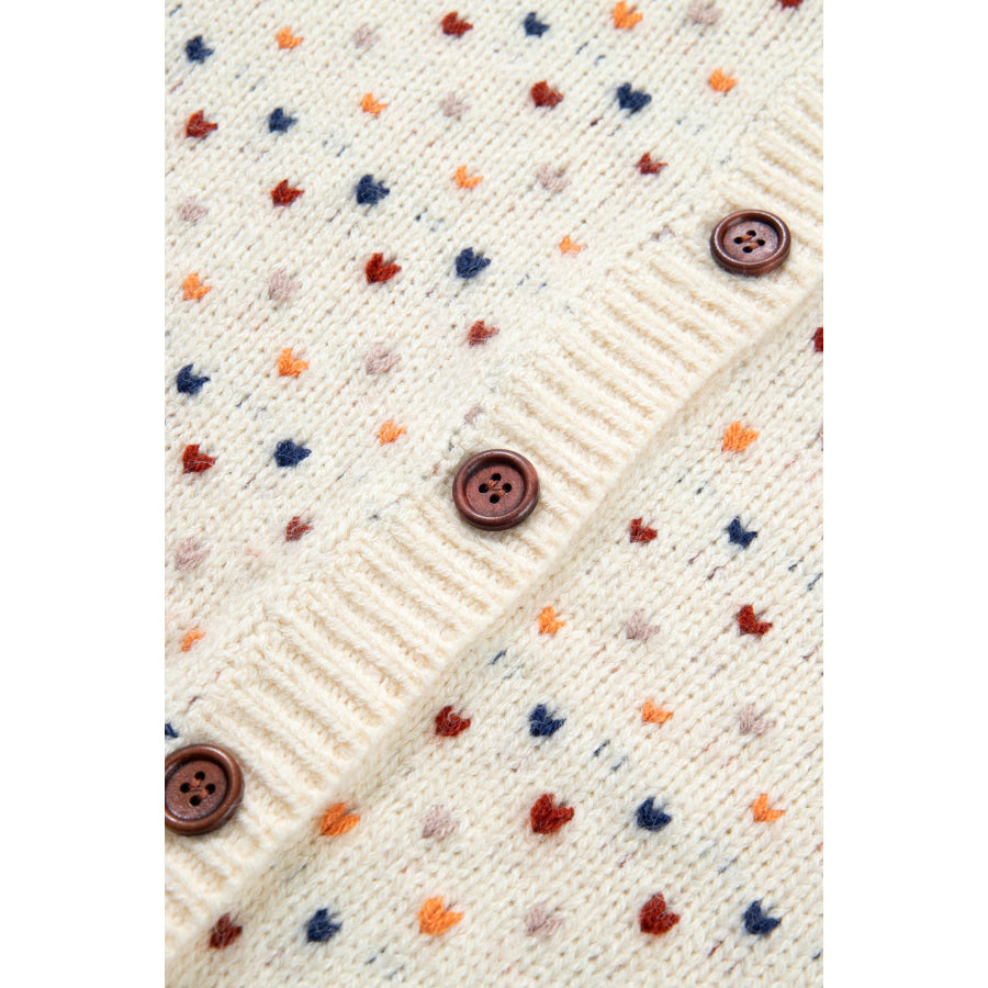 Beige Geometric Print Button Front Long Sleeve Regular Fit Cardigan Sweaters & Cardigans/Cardigans