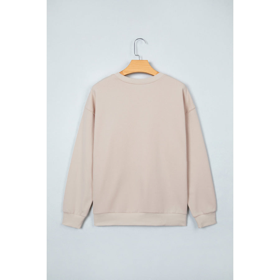 Beige GOOD LUCK Western Horse Print Oversized Pullover Sweatshirt Tops/Sweatshirts & Hoodies