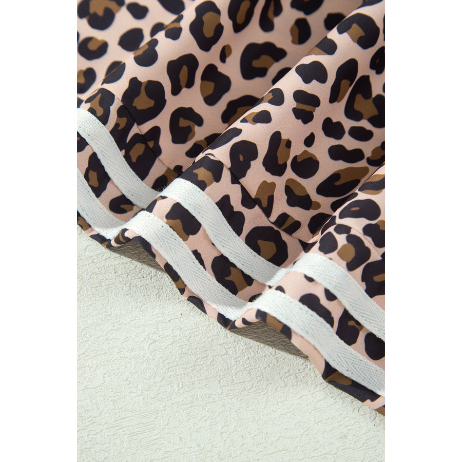 Beige Leopard Print Side Striped Detail Casual Wide Leg Pants Bottoms/Pants & Culotte