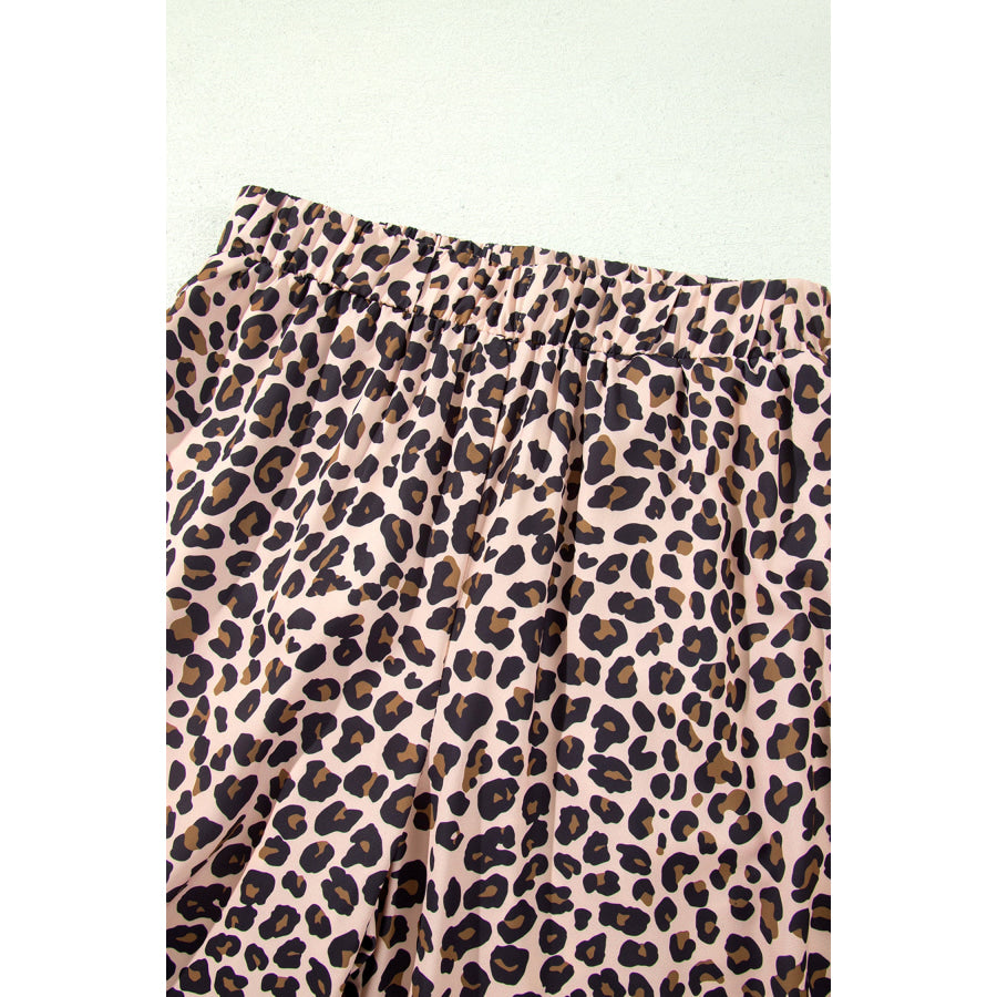 Beige Leopard Print Side Striped Detail Casual Wide Leg Pants Bottoms/Pants & Culotte
