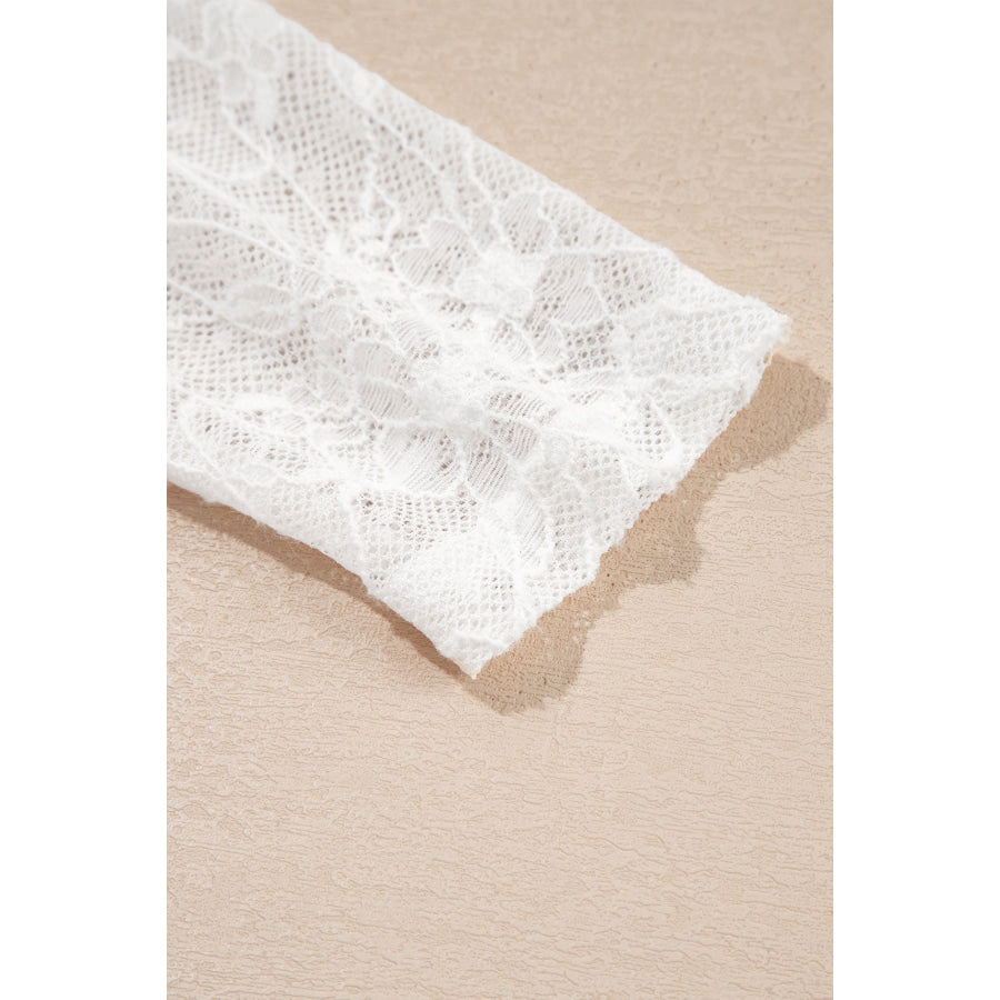 Beige Long Sleeve Sheer Mesh Lace Top Tops/Long Tops