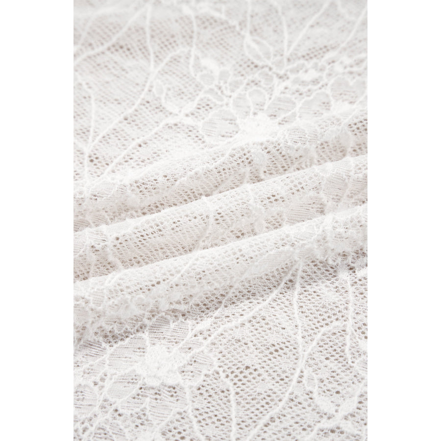 Beige Long Sleeve Sheer Mesh Lace Top Tops/Long Tops