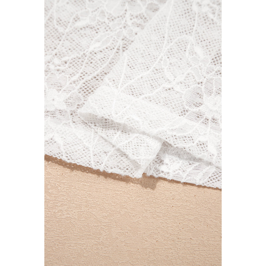 Beige Long Sleeve Sheer Mesh Lace Top Tops/Long Tops