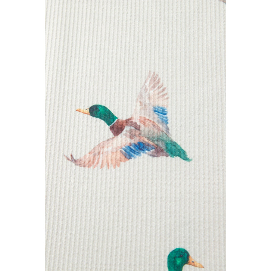 Beige Mallard Duck Print Plus Size Twisted Ribbed Top Size/Plus Tops/Plus Long Sleeve Tops