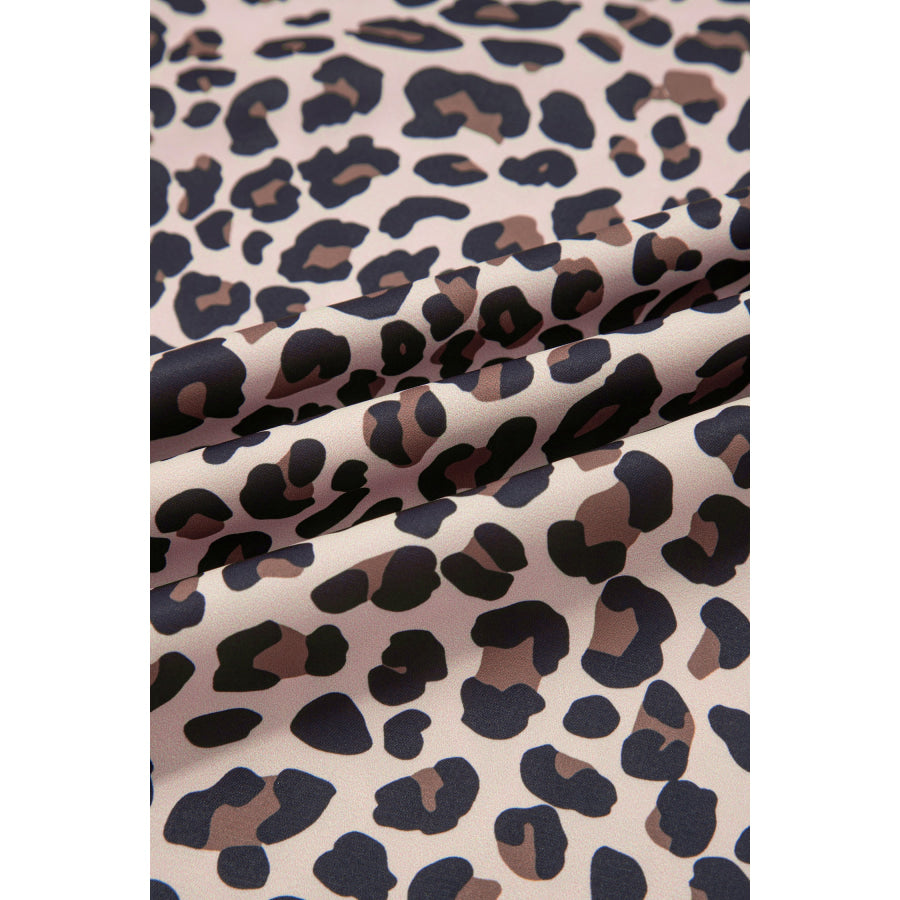 Beige Plus Size Leopard Print Side Stripes Detail Casual Pants Size/Plus Bottoms