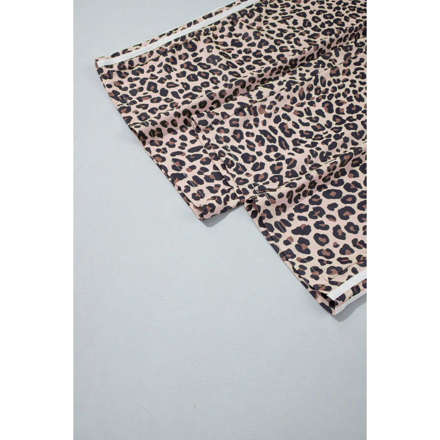 Beige Plus Size Leopard Print Side Stripes Detail Casual Pants Size/Plus Bottoms