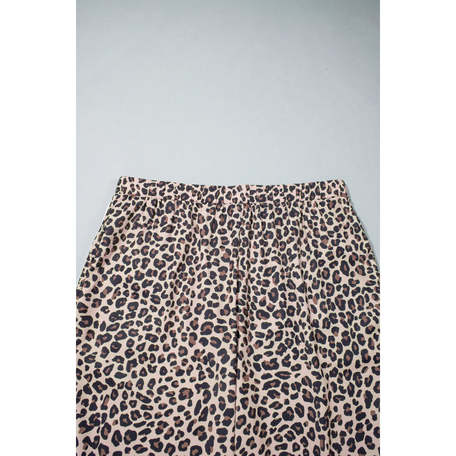 Beige Plus Size Leopard Print Side Stripes Detail Casual Pants Size/Plus Bottoms