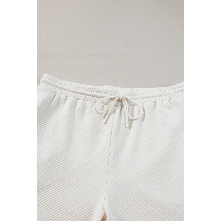 Beige Plus Size Textured Collared Top and Pants Set Plus Size/Plus Size Loungewear