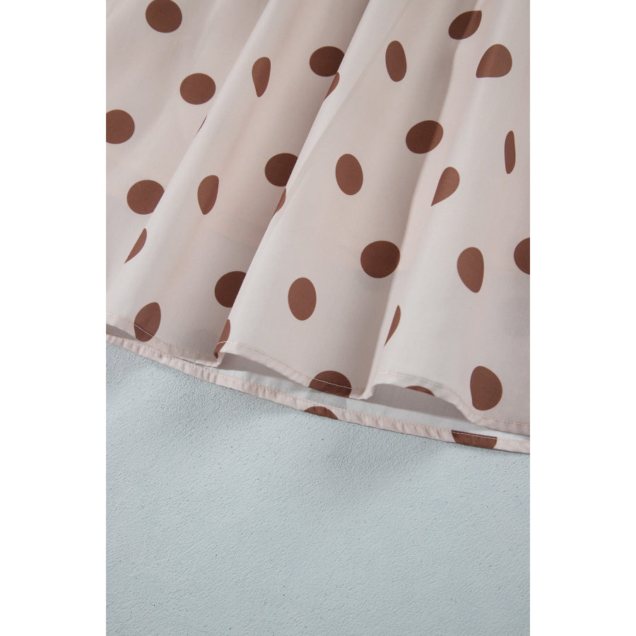 Beige Polka Dot Midi Long Sleeve Dress Dresses/Midi Dresses