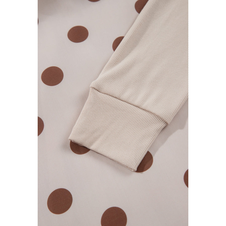 Beige Polka Dot Midi Long Sleeve Dress Dresses/Midi Dresses