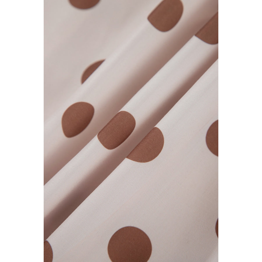 Beige Polka Dot Midi Long Sleeve Dress Dresses/Midi Dresses