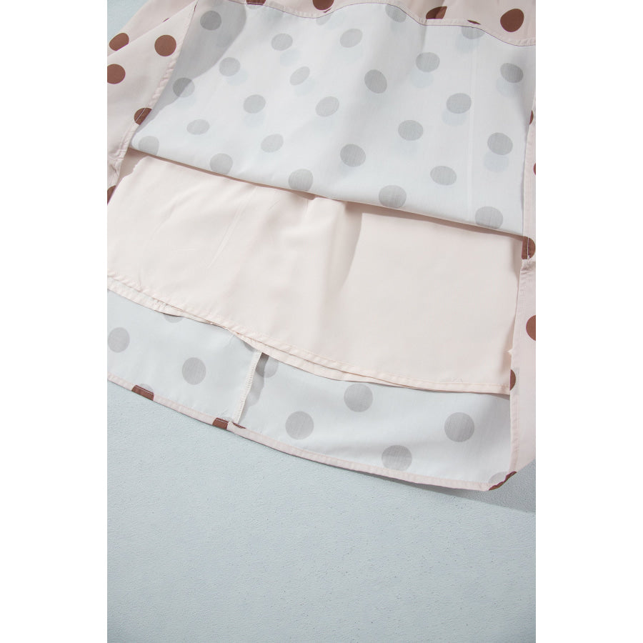 Beige Polka Dot Midi Long Sleeve Dress Dresses/Midi Dresses