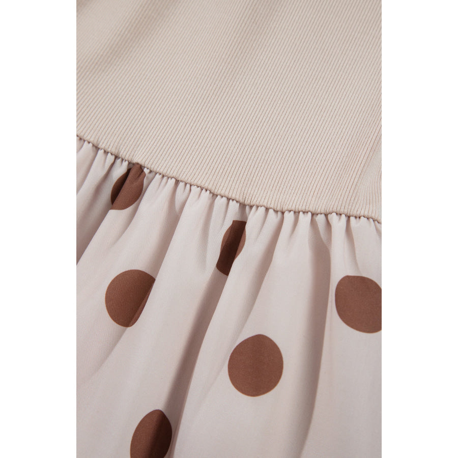 Beige Polka Dot Midi Long Sleeve Dress Dresses/Midi Dresses