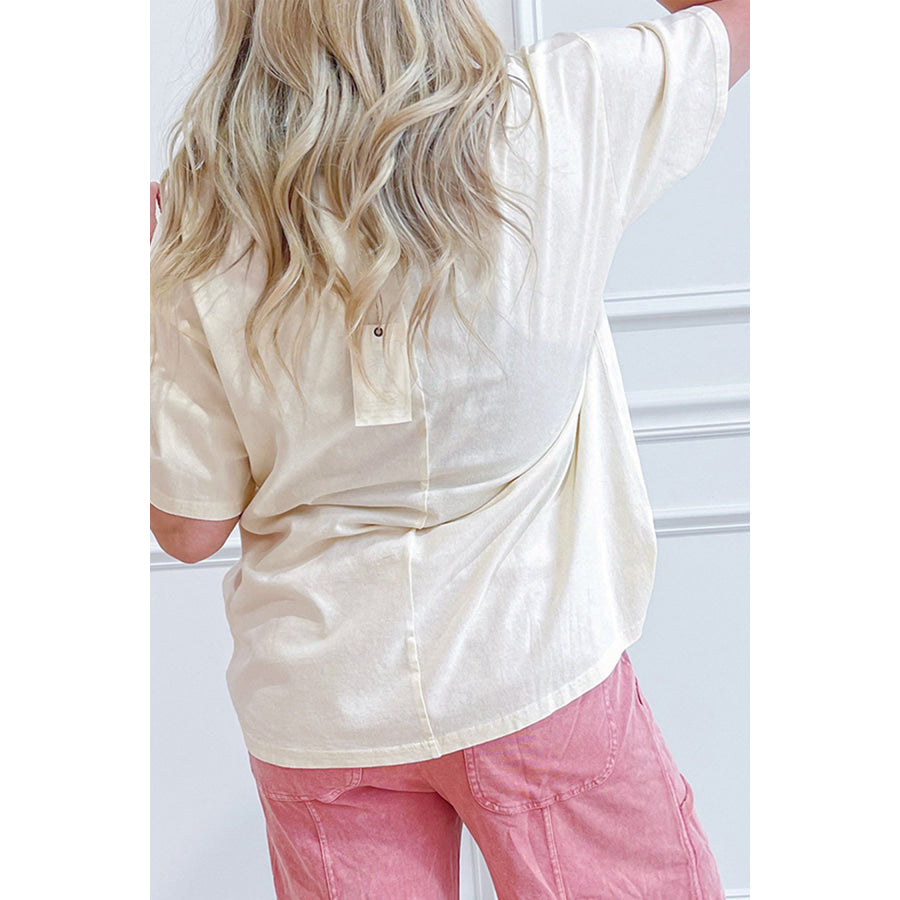 Beige Star Print Stud Detail Cotton Jersey Top Tops/Tops & Tees