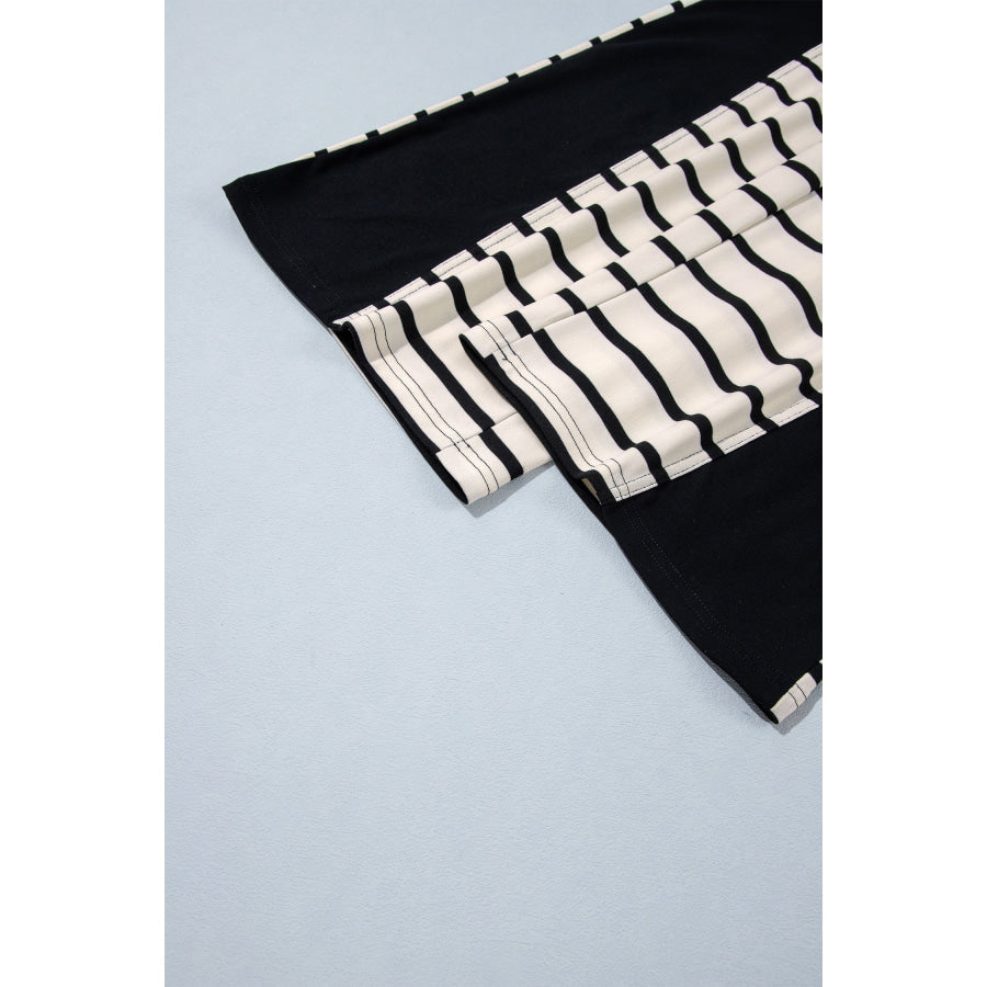 Beige Stripe Relaxed Long Sleeve Top Color Block Detail Drawstring Pant Set Two Piece Sets/Pant Sets