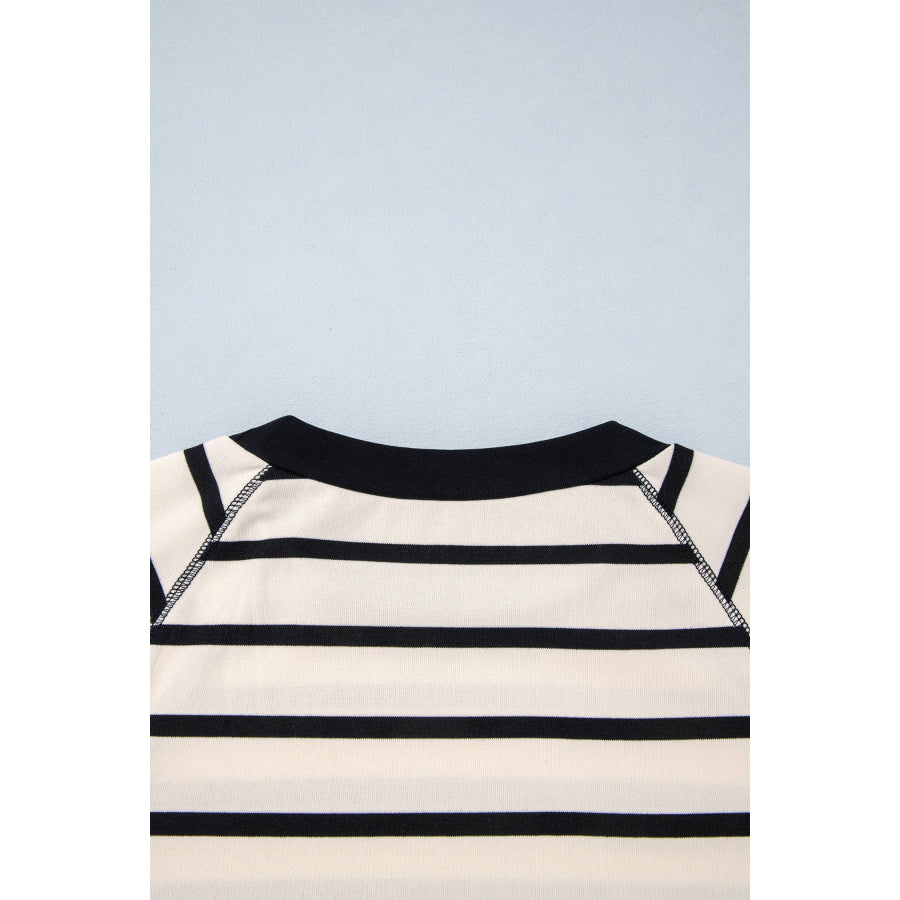 Beige Stripe Relaxed Long Sleeve Top Color Block Detail Drawstring Pant Set Two Piece Sets/Pant Sets