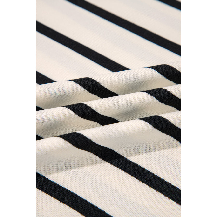 Beige Stripe Relaxed Long Sleeve Top Color Block Detail Drawstring Pant Set Two Piece Sets/Pant Sets