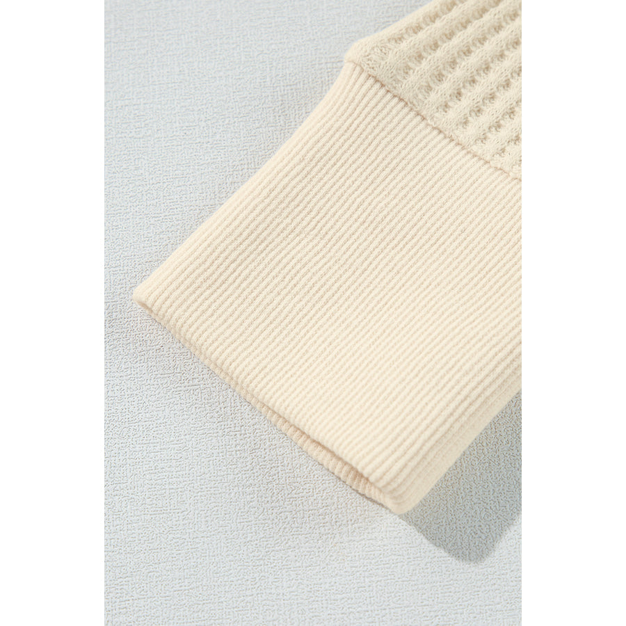 Beige Thermal Knit Patchwork Exposed Seam Long Sleeve Top Tops/Long Sleeve Tops