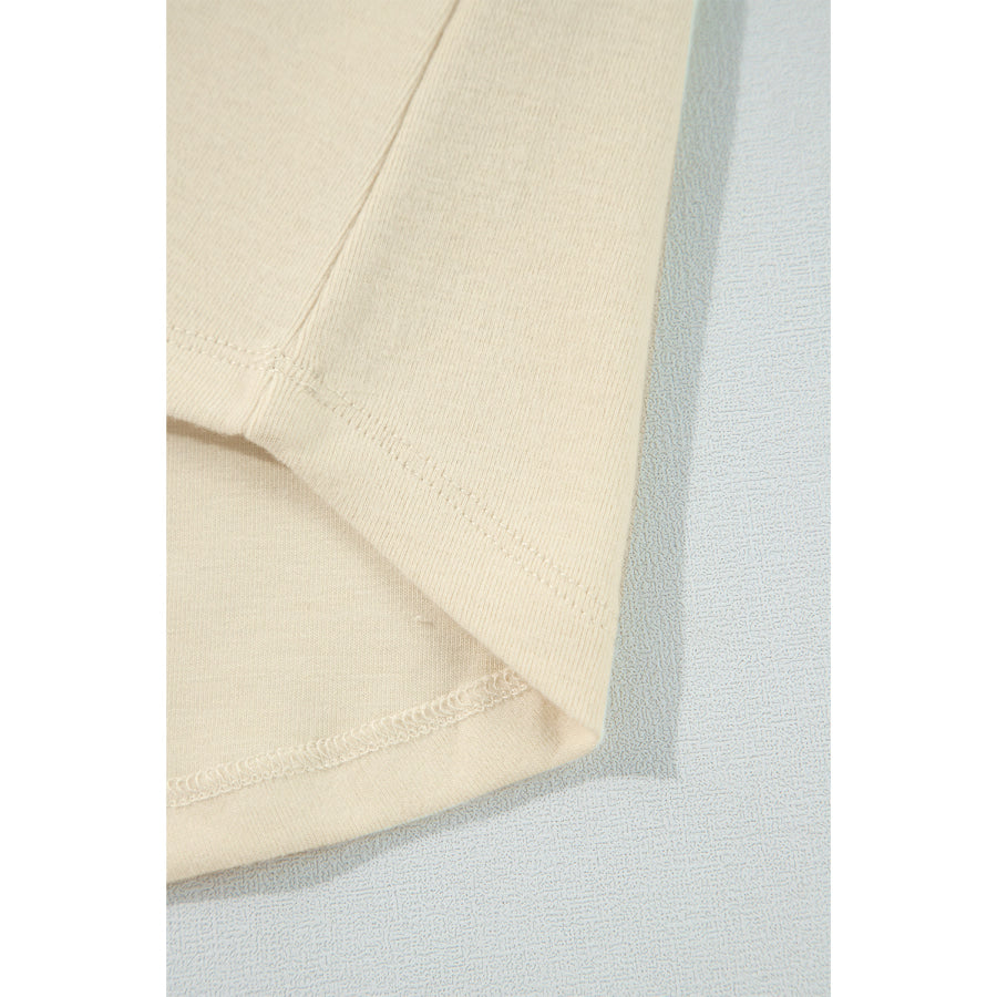 Beige Thermal Knit Patchwork Exposed Seam Long Sleeve Top Tops/Long Sleeve Tops