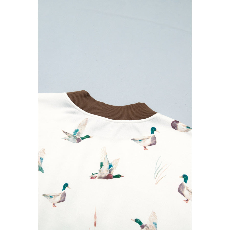 Beige Western Mallard Letter Print Baggy Pullover Sweatshirt Tops/Sweatshirts & Hoodies