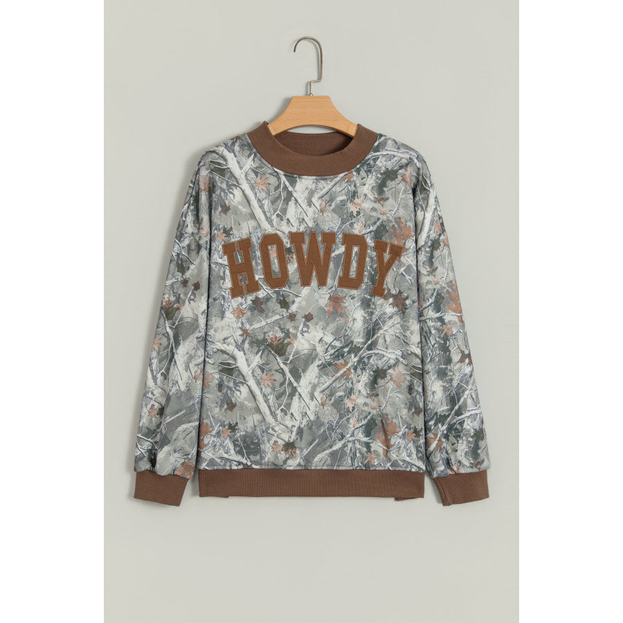 Beige Western Mallard Letter Print Baggy Pullover Sweatshirt Tops/Sweatshirts & Hoodies