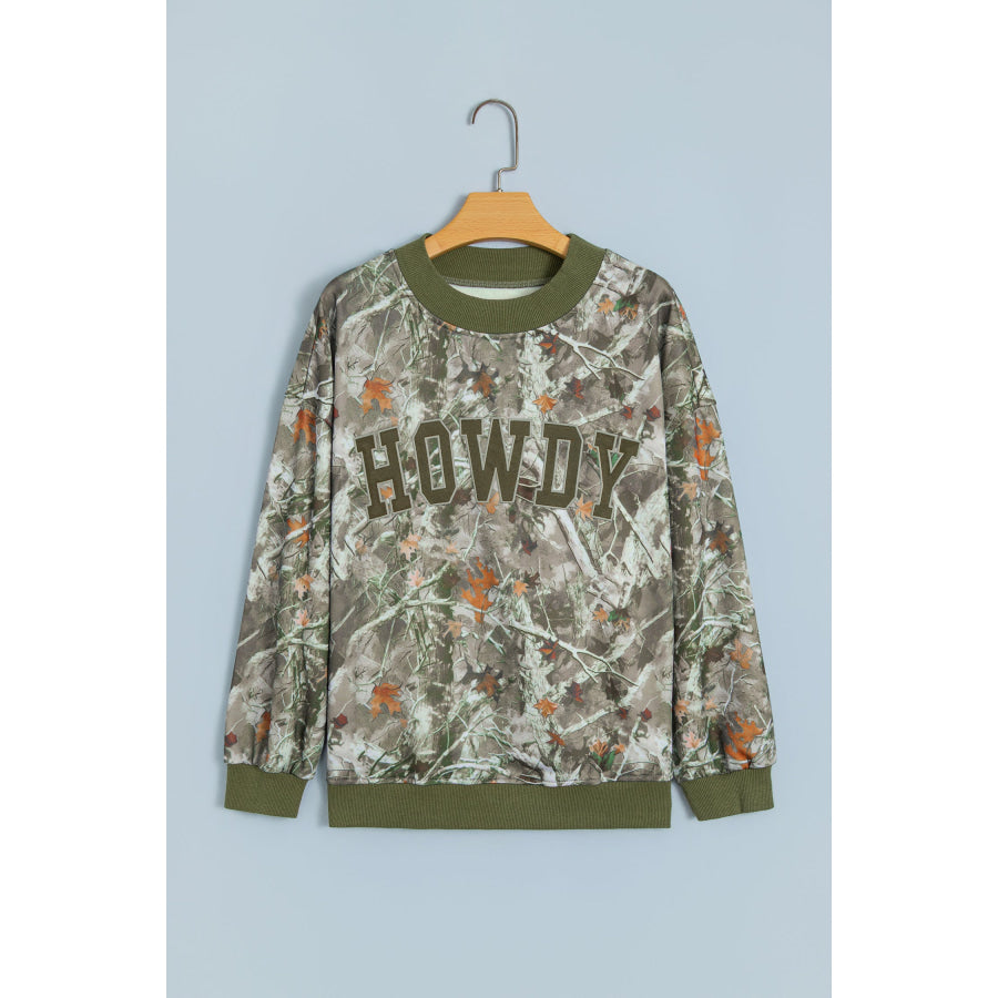 Beige Western Mallard Letter Print Baggy Pullover Sweatshirt Tops/Sweatshirts & Hoodies