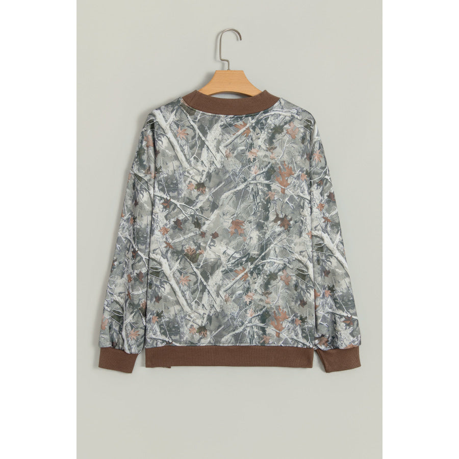 Beige Western Mallard Letter Print Baggy Pullover Sweatshirt Tops/Sweatshirts & Hoodies