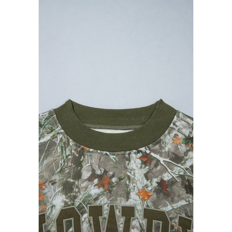 Beige Western Mallard Letter Print Baggy Pullover Sweatshirt Tops/Sweatshirts & Hoodies