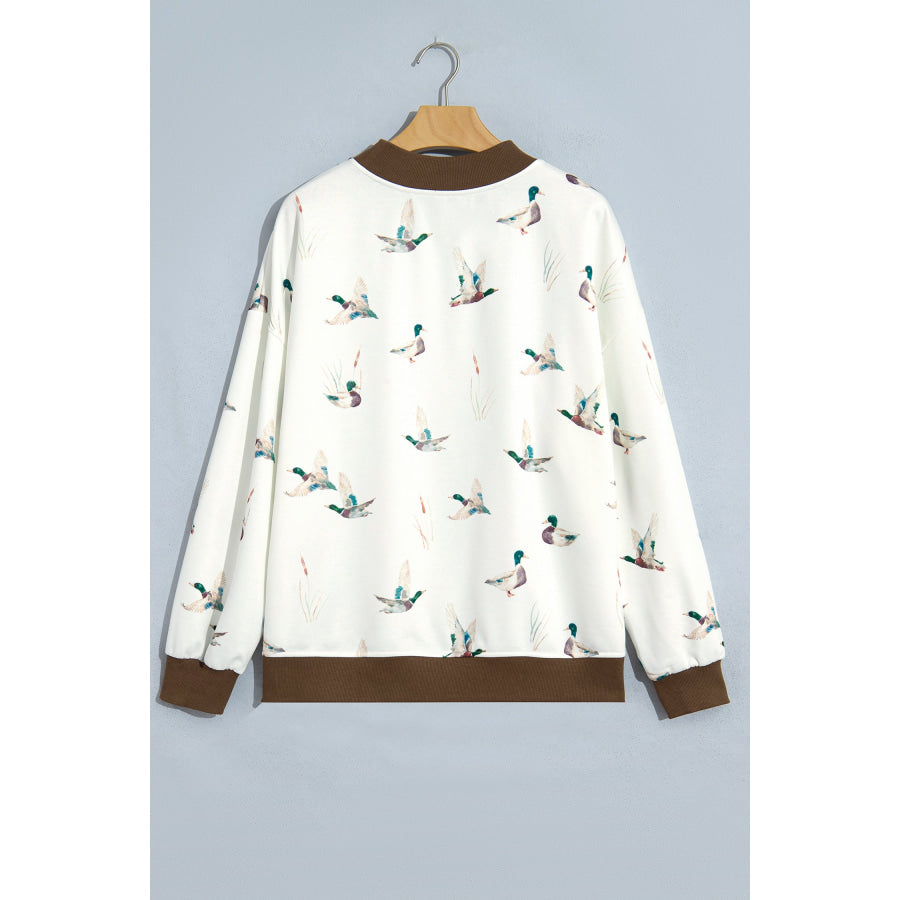 Beige Western Mallard Letter Print Baggy Pullover Sweatshirt Tops/Sweatshirts & Hoodies