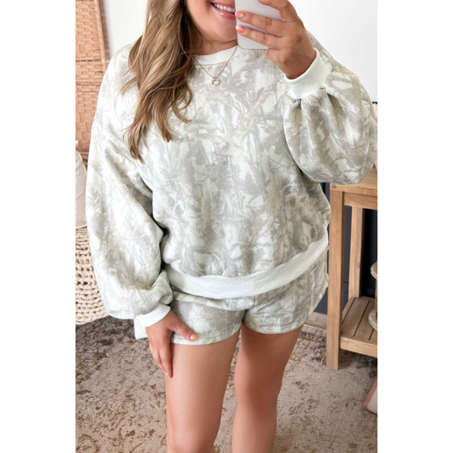 Beige Woodland Camo Print Pullover and Shorts Plus Size 2pcs Set / 1X Size/Plus Loungewear
