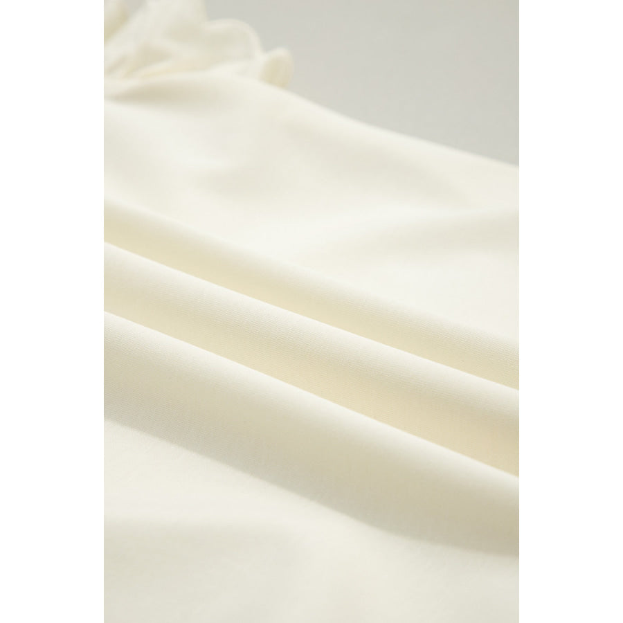Beige Zipped up Collared Ruffled Short Sleeve Blouse Tops/Blouses & Shirts