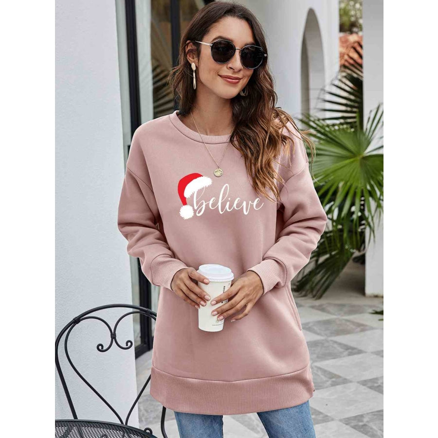 BELIEVE Graphic Tunic Sweatshirt Dusty Pink / S