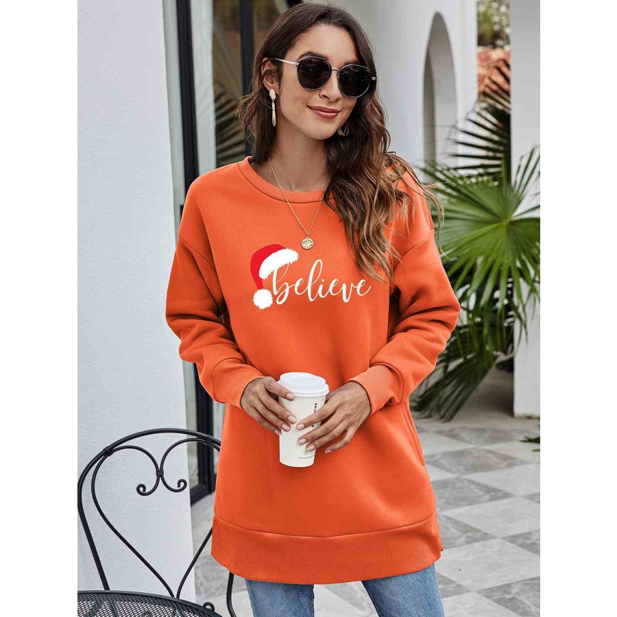 BELIEVE Graphic Tunic Sweatshirt Pumpkin / S