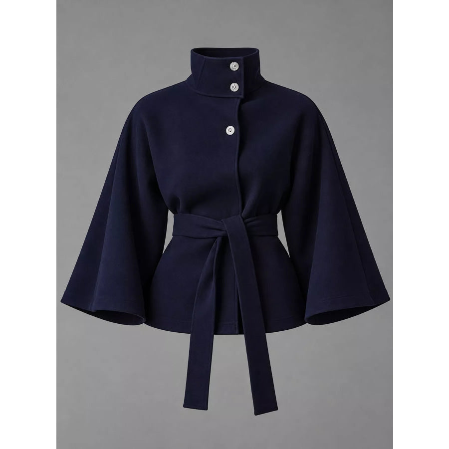 Belt Button Detail Outerwear Apparel and Accessories