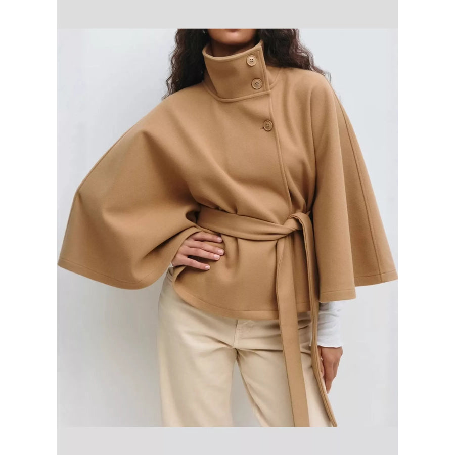 Belt Button Detail Outerwear Khaki / S Apparel and Accessories