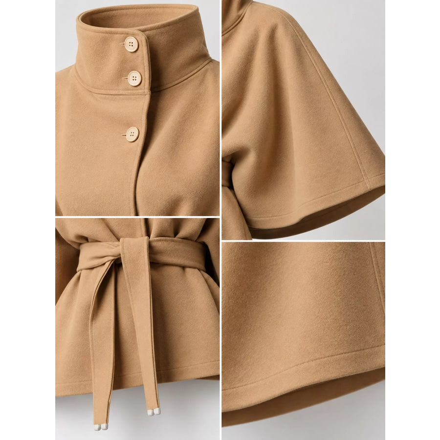 Belt Button Detail Outerwear Apparel and Accessories