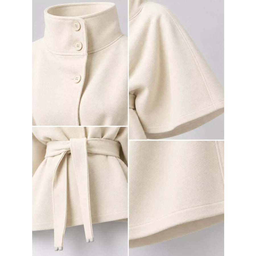 Belt Button Detail Outerwear Apparel and Accessories