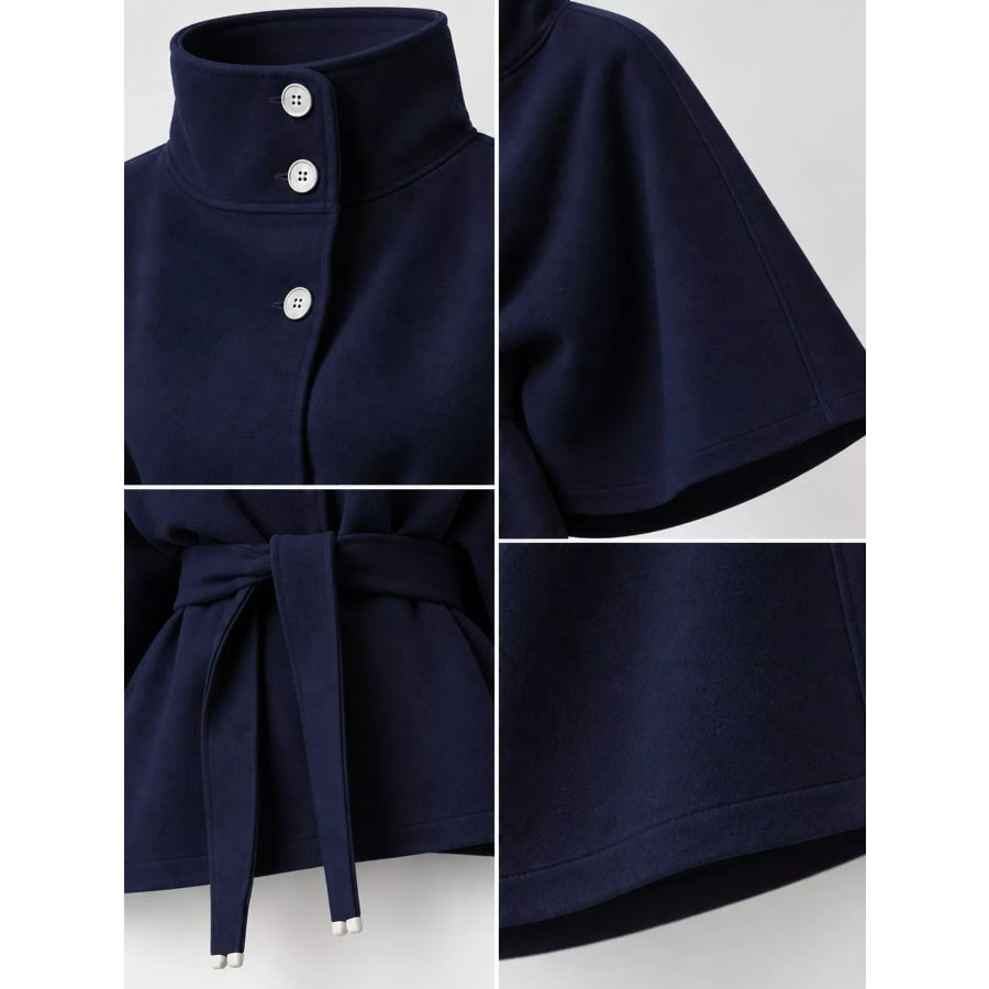 Belt Button Detail Outerwear Apparel and Accessories