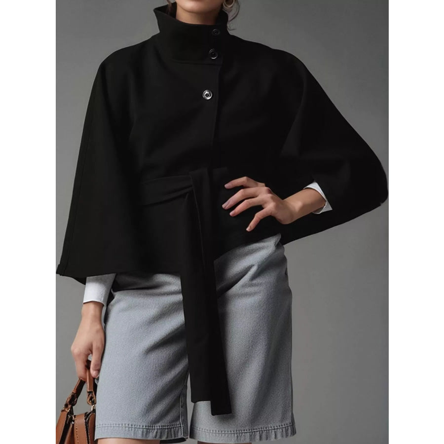 Belt Button Detail Outerwear Black / S Apparel and Accessories