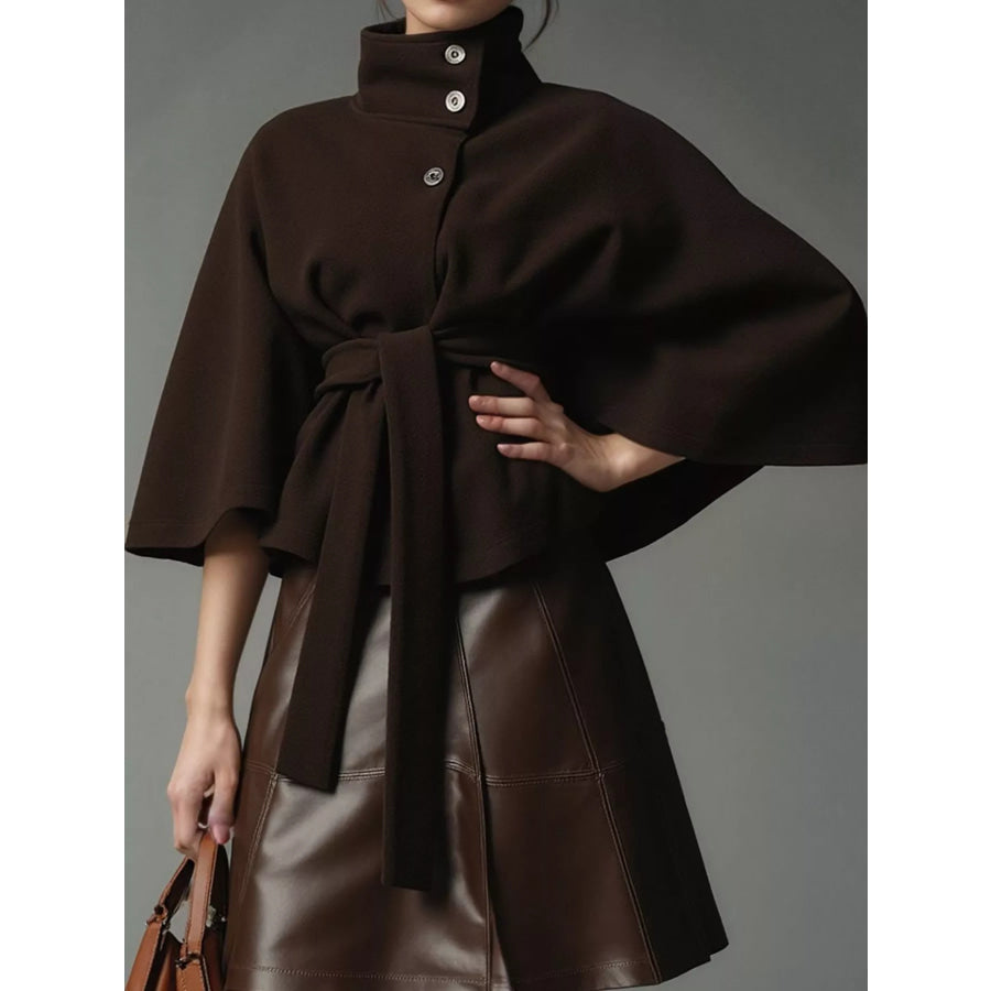 Belt Button Detail Outerwear Coffee / S Apparel and Accessories