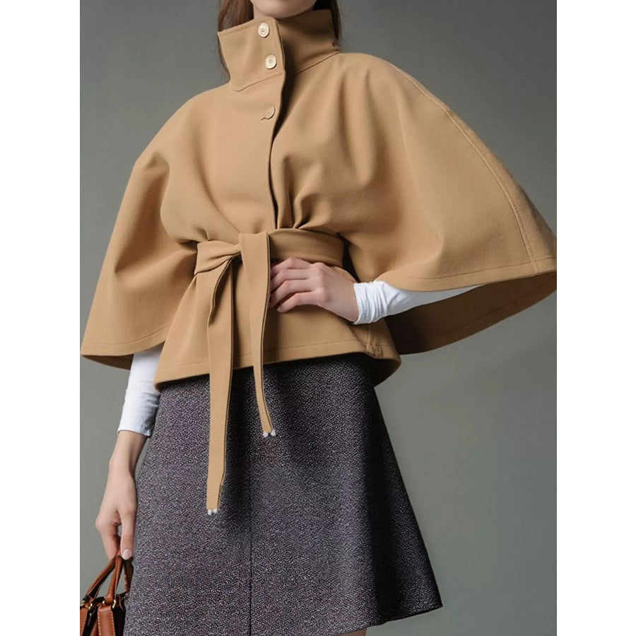 Belt Button Detail Outerwear Khaki / S Apparel and Accessories
